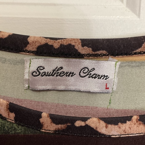 Striped Long Sleeve Top with Leopard Print - Picture 2 of 5